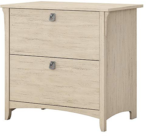 Bush Furniture Salinas Seitlicher Aktenschrank mit 2 Schubladen, Holzwerkstoff, antik-weiß