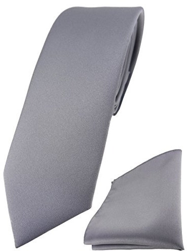 TigerTie Herren Krawatte – schmale 5,5 cm Krawatte Designer Einstecktuch in silbergrau einfarbigem Design, ideal für Geschäftstermine, festliche Anlässe und die Freizeit