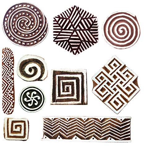 Royal Kraft Holzstempel für Blöcke Drucken auf Textil, Papier, Stoff, Ton, Keramik, Tattoo (Set von 10) MXtag0010