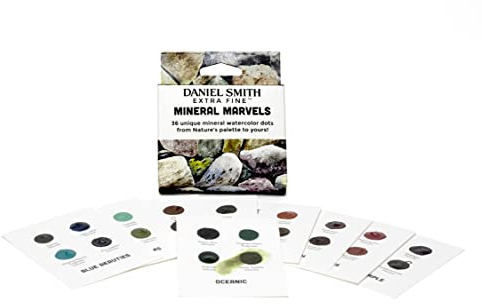 Daniel Smith Extra Fine Watercolor Paint, Mineral Marvels, contains 36 unique mineral watercolor dot samples from Nature's palette (285900105)