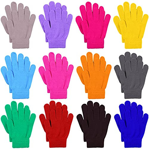 Cooraby 12 Paar Kinder Winter Zauberhandschuhe dehnbare warme Zauberhandschuhe Jungen oder Mädchen Strickhandschuhe