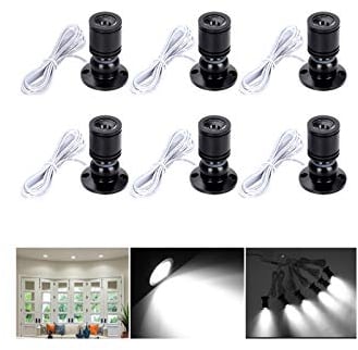 Midore Klein LED Scheinwerfer 6 Stück Schranklicht 2W, 360° Schwenkbar, 230V Aluminium Mini led spot für Schrank, Flur, Galerien, Geschäfte, Schmuckschrank