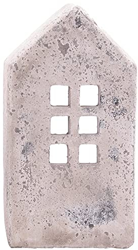 matches21 Dekoratives Windlicht Haus Leuchte Kerze Beleuchtung Antik Optik Zement Creme weiß 1 STK 12x7x23 cm