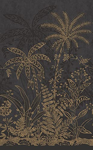 Rasch Tapeten 552058 - Fototapete mit goldenem Palmenmotiv vor Anthrazitem Hintergrund mit ebener Struktur - 3,00 m x 2,00 m (L x B)