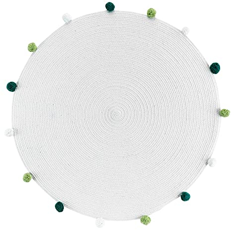 Douceur d'Intérieur Teppich rund + Pompons (0) 90 cm Polycotton Uni Pompomparty weiß/grün