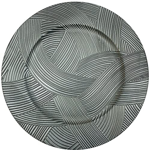 Rammento Set of 4 Light Grey Charger Plates - Modern Stroke Design, 33cm Round Under Plates, Made from Durable Plastic, Perfect for Displaying Candles, Decorative Stones, Potpourri, Easy to Clean