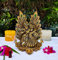 Wonder Care WC_ Ganesha Lakshmi-Statue mit tollen Details in Elfenbein-Antik-Finish: Radhakrishna-Idol für Auto | Heimdekoration | Mandir | Geschenk | Hinduistisches Idol (Pfau Radha Krishn)
