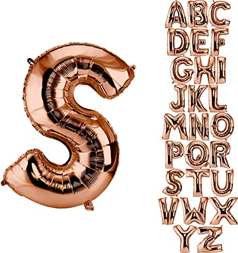 DekoRex Folienballon Rosegold 100cm Luftballon Geburtstag Hochzeit Deko (Buchstabe S)