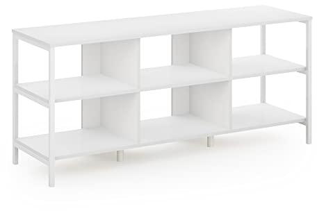 Furinno Camnus - Mueble de televisor moderno, para televisores de hasta 60, 135,1 x 39,9 x 59,7 cm (ancho x alto x largo), color blanco liso y blanco
