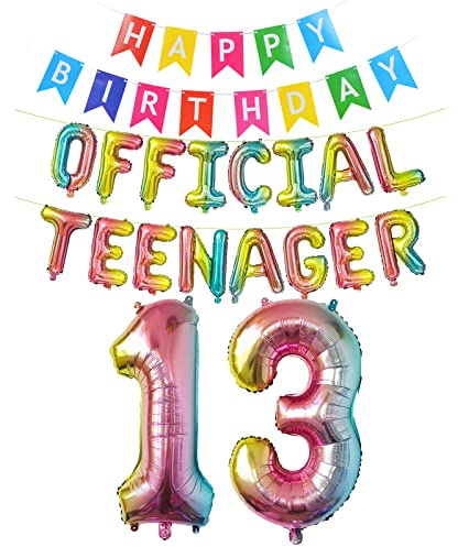 Offizielle Teenager 13. Geburtstag Dekorationen Mädchen Jungen, Happy Birthday Banner Nummer 13 Geburtstags Folien Ballons Offizielle Teenager Ballons für 13 Jahr Geburtstags Deko (Regenbogen)