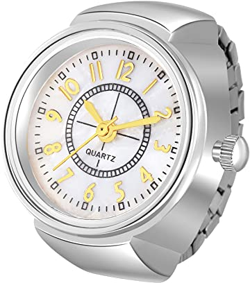 Silverora Ringuhr Fingeruhr Herren Damen Analog Quarzuhr Arabische Ziffern Muschelzifferblatt elastisches Band einfache Gold Silber