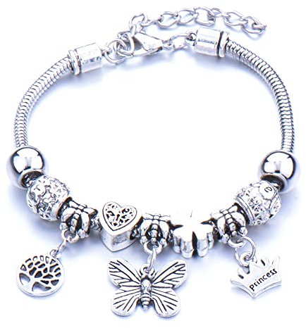 Yean Sparly Armband mit weißem Rinestone, silberfarbene Perlenarmbänder, Krone, Handschmuck für Frauen und Mädchen