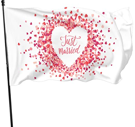MEMOPJIAJIA Hochzeitsfeier Deko Flagge 90x150 cm Hochzeitstag Dekorationen Hintergrund Banner Just Married und Fahnen Hinterhof Party Heimdekoration Hochzeitsdeko Flaggen, L