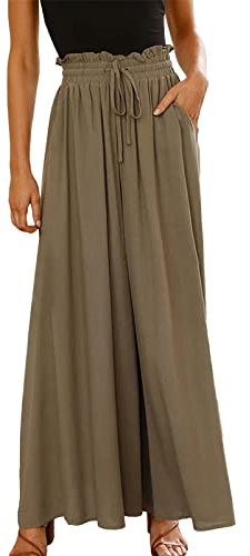aromm Palazzo Femme Jambe Large Pantalons Taille Élastiquée Casual Longue Pantalon Kaki,XXL