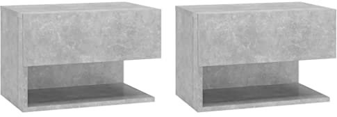 vidaXL 2X Tables de Chevet Murales Tables de Nuit Flottantes Armoires de Chevet Suspendues Armoires de Lit Meuble de Chambre Gris Béton
