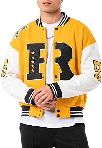 Elegante chaqueta universitaria de aspecto retro, chaqueta deportiva Varsity para ocio y ropa de calle, Mostaza - Crudo, L