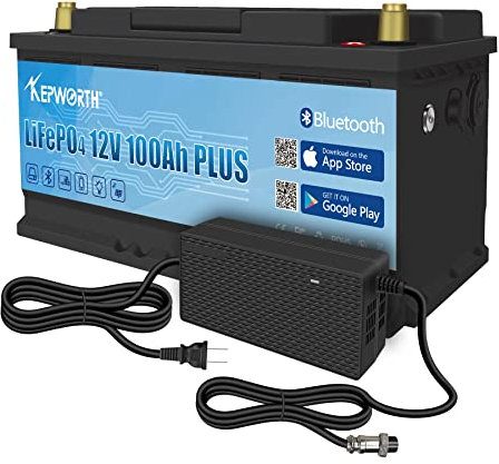 KEPWORTH LiFePO4 Battery 12V 100Ah Bluetooth Lithium Batteries with 100A BMS, Deep Cycle Rechargeable Lithium Iron Phosphate Battery, for Solar, Marine, Camping, RV, Boat