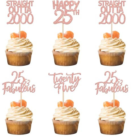 24 Stück 25th Geburtstag Tortendeko Straight Outta 2000 Cupcake Toppers Twenty-five Awesome Since 2000 Kuchen Deko für 25. Geburtstag Jahrestag Party Kuchen Dekorationen Rosegold