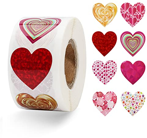 GUUFOO 500 Stücke Herz Aufkleber Selbstklebende Herzform Papier Aufkleber 8 Stile Wasserdicht Bunte Liebesaufkleber für Hochzeiten Valentinstag Party Scrapbook und Geschenk Dekorieren