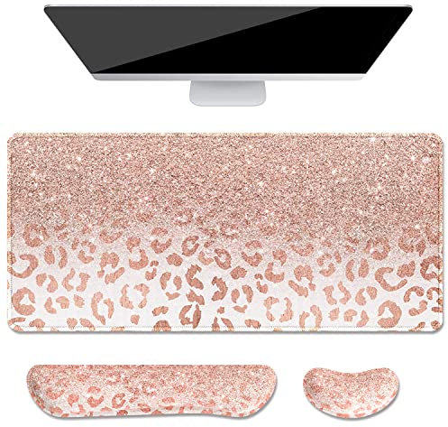 Auhoahsil Grand tapis de souris avec repose-poignets pour clavier et souris, repose-poignets épais, doux et ergonomiques en mousse à mémoire de forme, grand et long, 90,2 x 40,9 cm, pour ordinateur de