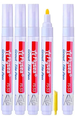 zalati Tile Grout Pen 5pcs Tile Paint Marker Pen with 1 Tip Replacement for Restoring Bathroom and Kitchens - White