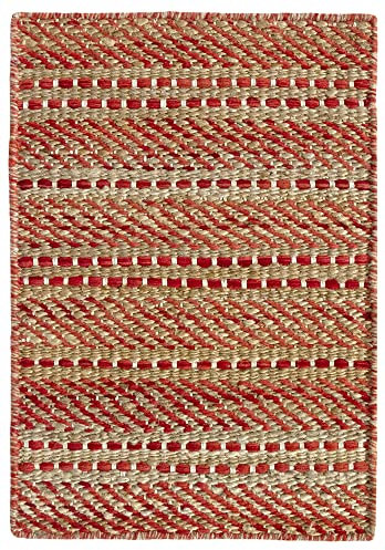HAMID - Woll- und Jute-Teppich Olivia, Handgewebter Woll-Jute-Teppich für Wohnzimmer, Schlafzimmer, Rot Naturfarbe, (40 x 60 cm)