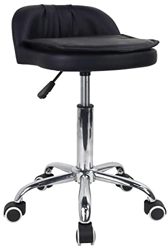 WKWKER Rechteckiger Rollhocker Aus PU-Leder Mit Niedriger Rückenlehne, Höhenverstellbarem, Drehbarem Entwurfsarbeitsstuhl SPA Mit Rädern (Schwarz)