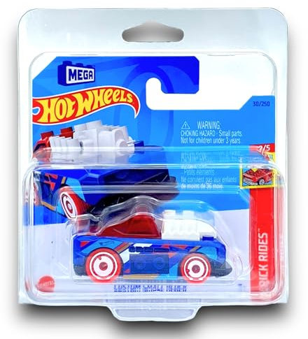 Hot Wheels Custom Small Block (LEGO Compatible) (Blue, Clear Red and White) 2/5 Brick Rides - 2023-30/250 (Short Card) - COMES IN A KLAS CAR KEEPER PROTECTIVE COLLECTORS CASE - HKJ86