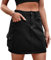 FEOYA Damen Jean Kurzen Röcke Casual Mini Jeansrock mit Cargo Taschen A Schwarz XL