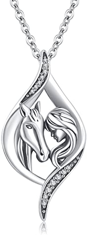 Waysles Collier pour filles et chevaux en argent sterling 925 avec pendentif en forme de cheval, collier torsadé vintage pour filles, cadeau pour les amateurs de chevaux, Argent sterling, Zircone