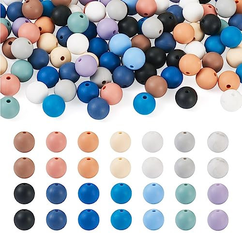 Boutigem 140Pcs Silicone Round Beads 9mm Mix Color Chunky Loose Beads with Hole 1.4mm for Jewelry Making DIY Bracelet Necklace Decor