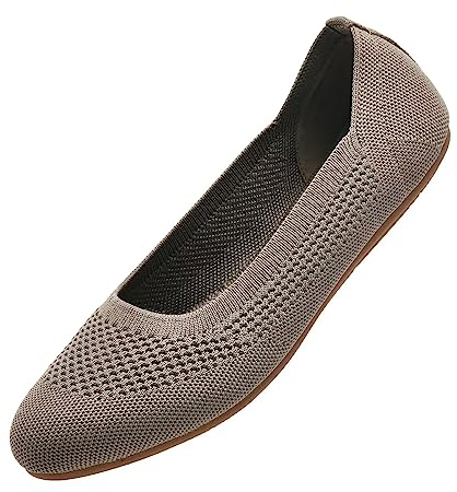 Puxowe Damen Ballerina Runde Zehe Stricken Flache Schuhe Komfort Weich Slip On Ballerina Walking Flats Schuhe für Frauen Niedriger Keil Lässig 36 EU Khaki