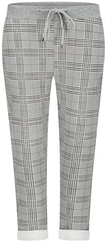 Mississhop 287 Damen Hose Cargohose Blumen Sweatpants Jogginghose Baumwolle Freizeithose Boyfriend Blau Gelb Model 40 kariert