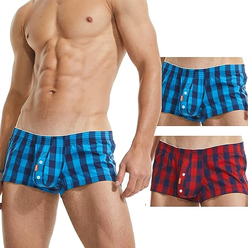 BEEMEN SEOBEAN Herren Boxershorts Low Rise Trunks 100% Baumwolle – Mini Fit, Kariertes Design, atmungsaktiv mit Eingriff