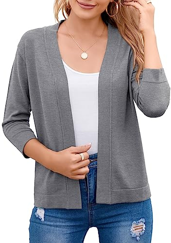 TASAMO Vintage Sweater 3/4 Sleeve Elegant Bolero Shrugs for Women（Large,Dark Gray）