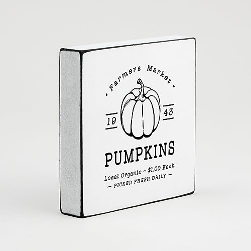 Industryfy® Miniblock - Farmers market pumpkins - Landhaus Deko Schild, Farmhouse Holz Bild im Landhausstil (10x10 cm)
