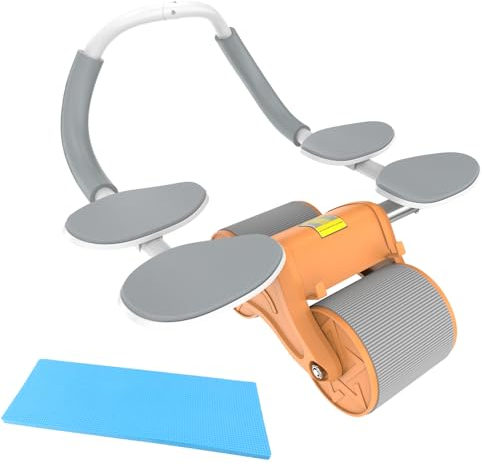 Womamny Bauchroller Bauchmuskeltrainer, Automatisches Rebound Bauchrad, Ab Roller Wheel für Core Trainer, Doppelrädern Bauchtrainer mit 4 Ellenbogenstütze & Kniematte,Fitnessgeräte für Zuhause,Orange