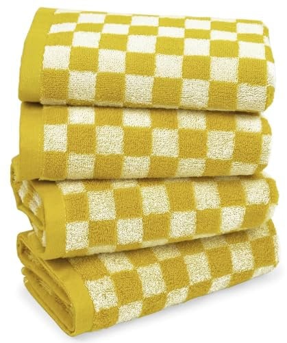 Jacquotha, 4er-Set Handtücher fürs Badezimmer, kariert, aus weicher, saugfähiger Baumwolle, süße Karierte Badezimmerhandtücher, 33 cm x 74 cm