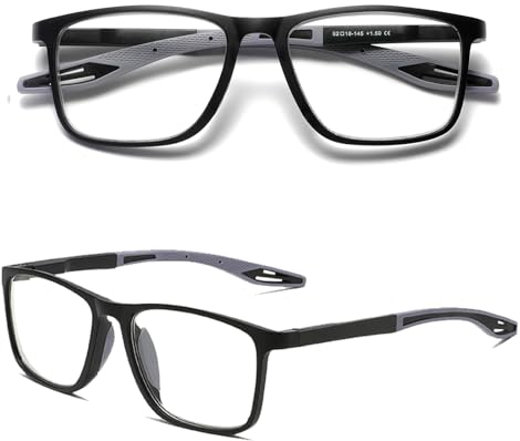 Hubeye TR90 Sport Lesebrille für Damen und Herren Gute Quadratische bequeme flexible Anti-blaue Computerbrille Hochwertig Komfortabel Lesehilfe 1.25