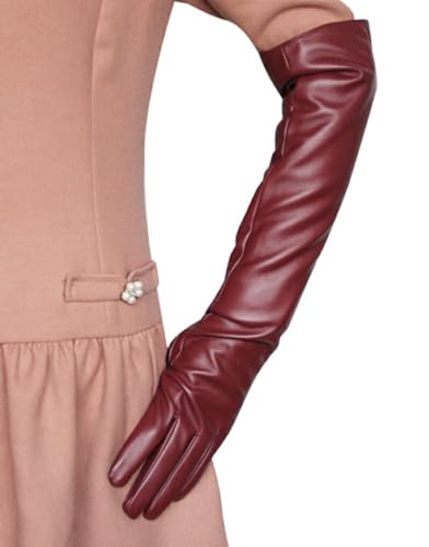 osiuujkw Bequeme Lange Handschuhe aus PU Leder für Damen, einfach zu kombinieren, modisch und elegant, breite Anwendung, angenehm zu tragen, Jujube rot, L