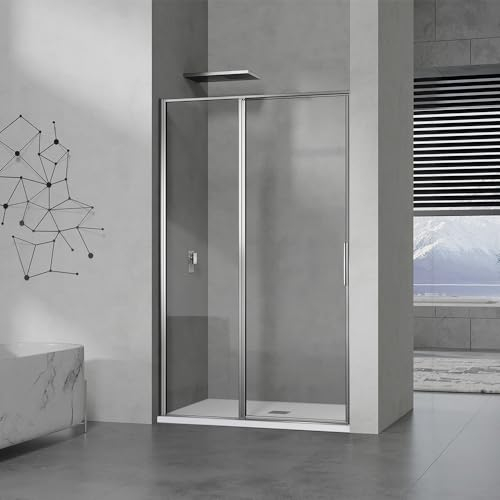 GRAND VERRE Porte de douche pivotante 120x190 à largeur réglable avec élément fixe et cadre en alu chromé