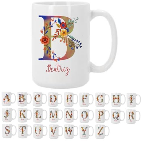 Bee Ingenious Tazas personalizadas con nombre e inicial B: Tazas de cafe A-Z de ceramica Tazas de desayuno con letra Taza XL 443ml Tazas originales para regalar Tazas de te A-Z (B)