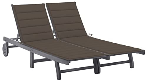 BaraSh 2-Personen-Sonnenliege mit Auflage Grau Akazie Massivholz Outdoor Doppelliege, Gartenliege für 2 Personen, Gartenmöbel für Kinder