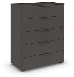 Rauch Möbel Flipp, Kommode, Farbe Graphit, Breite 80 cm | Sideboard, 5 Schubladen, Soft-Close-Funktion, für Schlafzimmer, Gästezimmer, Wohnzimmer, Garderobe, Flur