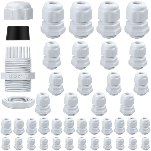 Ezydka Kabelverschraubung Set 40 Stück Kabeldurchführung Wasserdicht IP68 Kabelverschraubungen für Outdoor Garten, M12 M16 M20 M24 M32