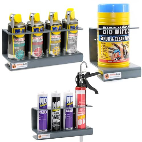 Amberquip Spray Can Rack, Silicone Tube & Hand Wipes Holder. Triple Pack Grey PVC. Ideal For Van & Workshop