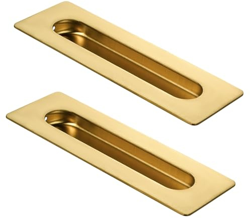 HOMOTEK 7 in Flush Pull Sliding Closet Door Handles 2 Pack Recessed Rectangular Big Handles Bypass Door Handles, Large Size Stainless Steel Barn Door Finger Pull Set, Free of Sharp Edge(Brushed Brass)