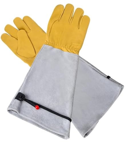 ShkitAelling Gartenhandschuhe aus Leder Gartenhandschuhe Damen Damen und Herren Leder Gartenhandschuhe Handschuhe für Rosen, stachelig, Gartenarbeit, langer Gartenhandschuh(L)