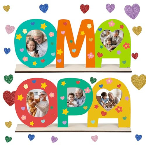 DNSHAN 2 Stück MAMA PAPA Geschenk Holzbuchstaben Bastelset Papa Mama Geburtstagsgeschenk Holznamen Bemalen und Fotos Ankleben für Mutter Vater Beste Geschenk zum Muttertag Vatertag von Tochter Sohn