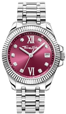 THOMAS SABO Damenuhr Divine Burgundy mit weinrotem Zifferblatt und weißen Steinen Silber Edelstahl, Edelstahl Silberfarben
